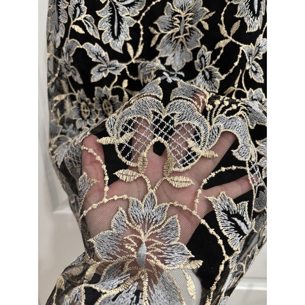 Donna Ricco Sheath Dress Women's Sz 4 Metallic Floral Embroidered Black Cocktail - Picture 6 of 11